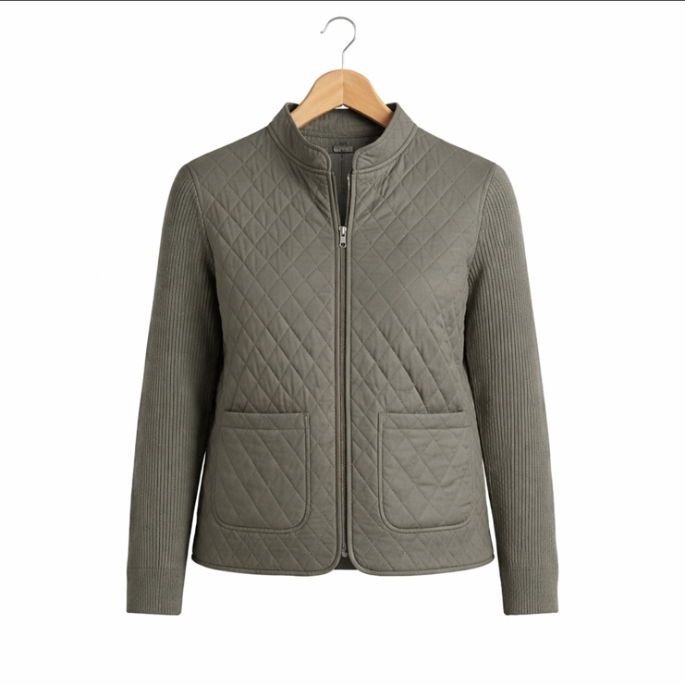 Croft and Barrow Grey Knit Quilted Full Zip Jacket Size S.